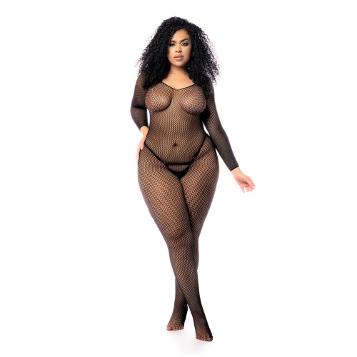 Long Sleeved Fishnet Body Stocking Black QN - Sexy Lingerie