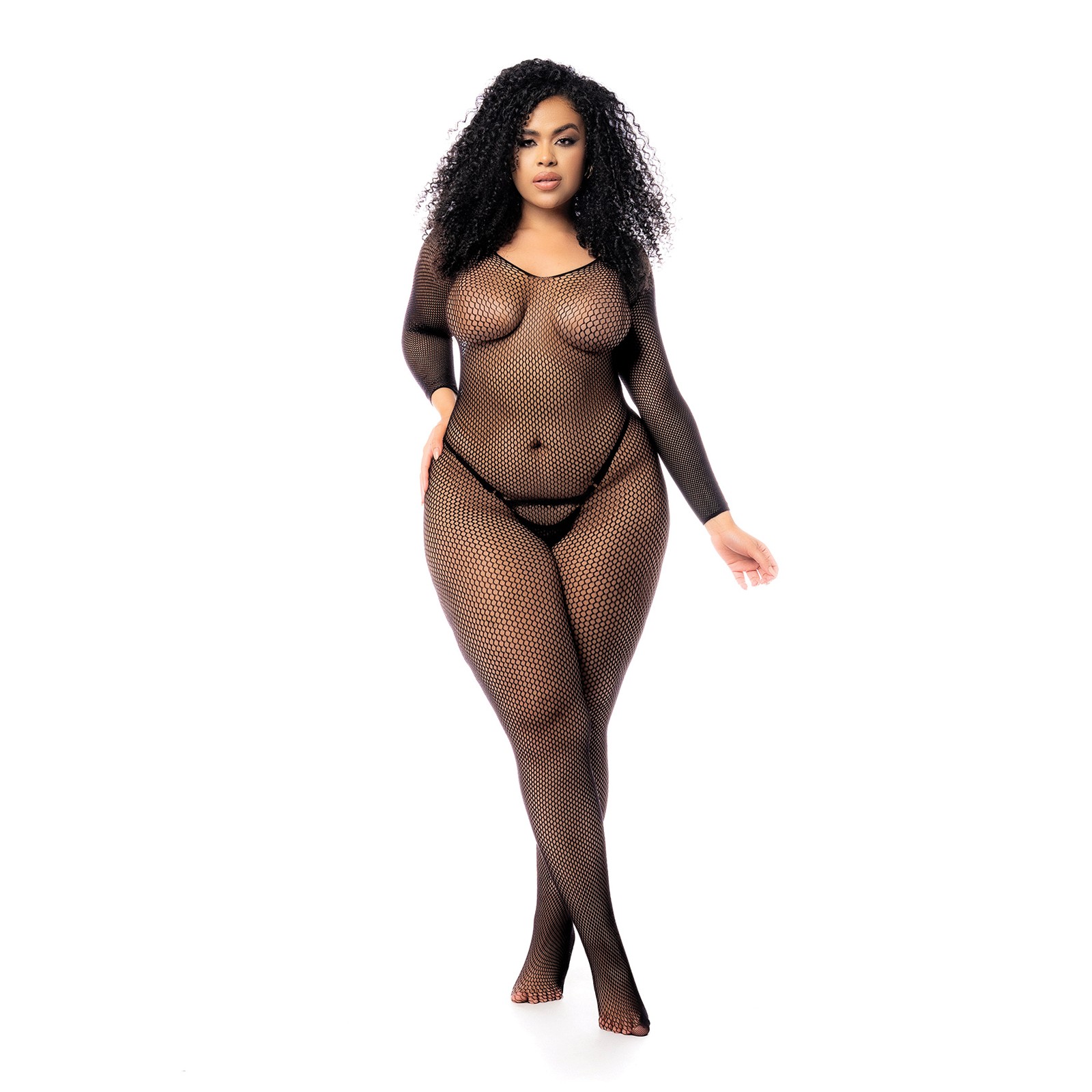 Long Sleeved Fishnet Body Stocking Black QN - Sexy Lingerie