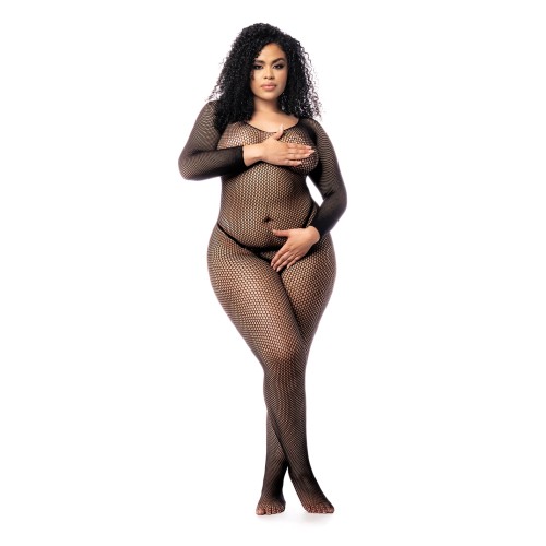 Long Sleeved Fishnet Body Stocking Black QN - Sexy Lingerie