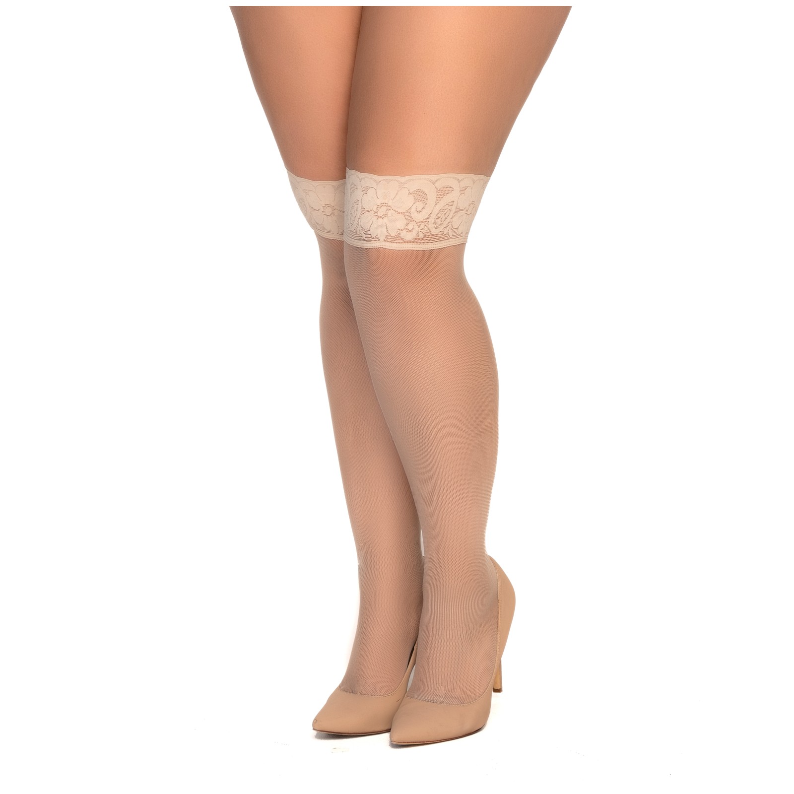 Nude Mesh Thigh High Stockings for Alluring Fit