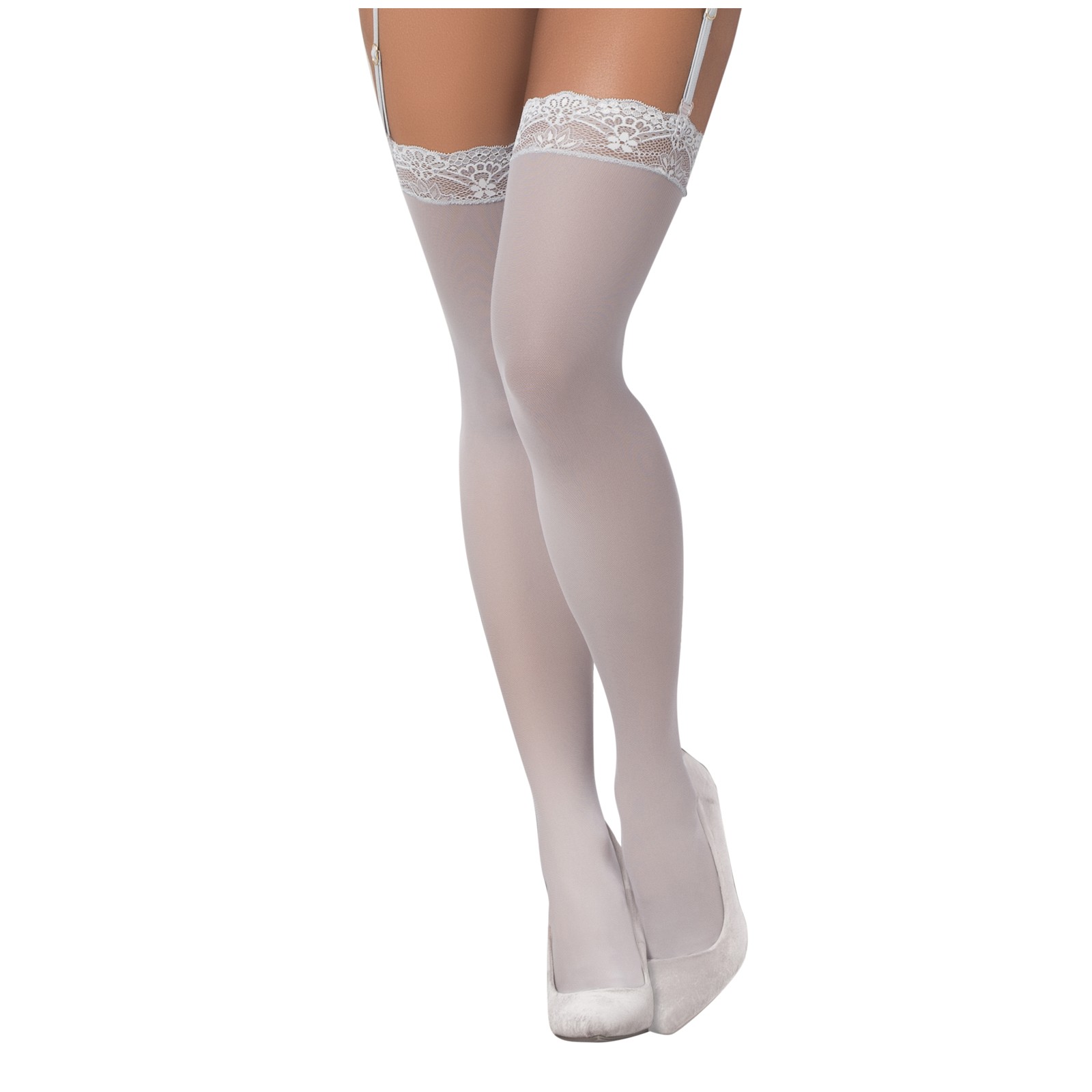 Mesh Thigh High Stockings in Elegant Shoreline Grey