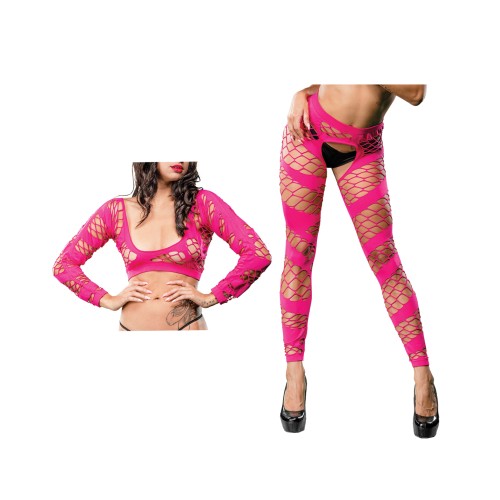 Leggings de Malla y Red Sin Crotch Beverly Hills Naughty Girl - Rosa O/S