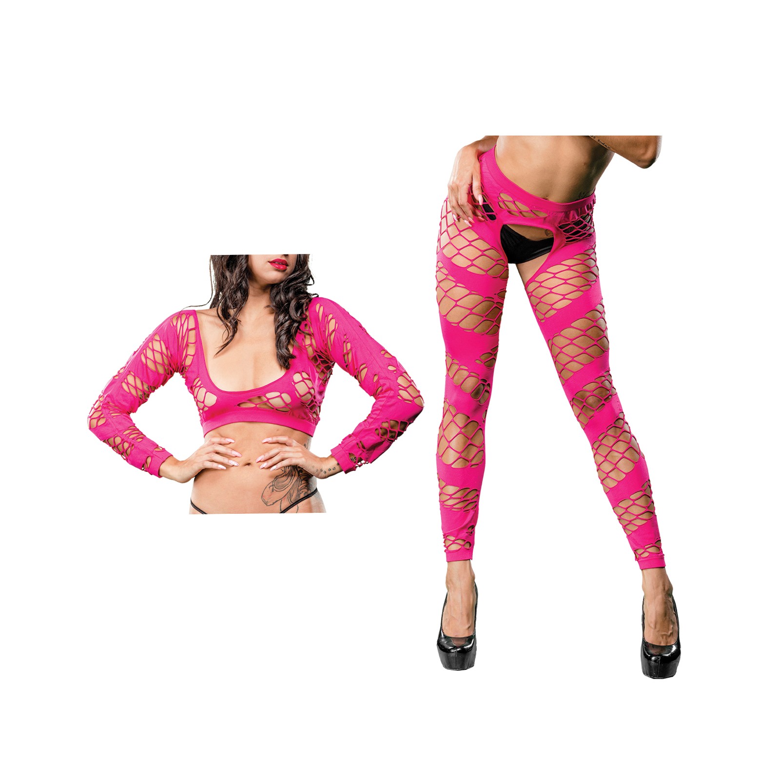 Leggings de Malla y Red Sin Crotch Beverly Hills Naughty Girl - Rosa O/S