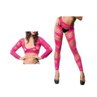 Beverly Hills Naughty Girl Crotchless Mesh & Fishnet Leggings - Pink O/S