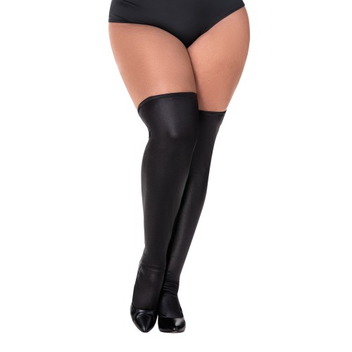 Wet Look Thigh Highs - Black QN