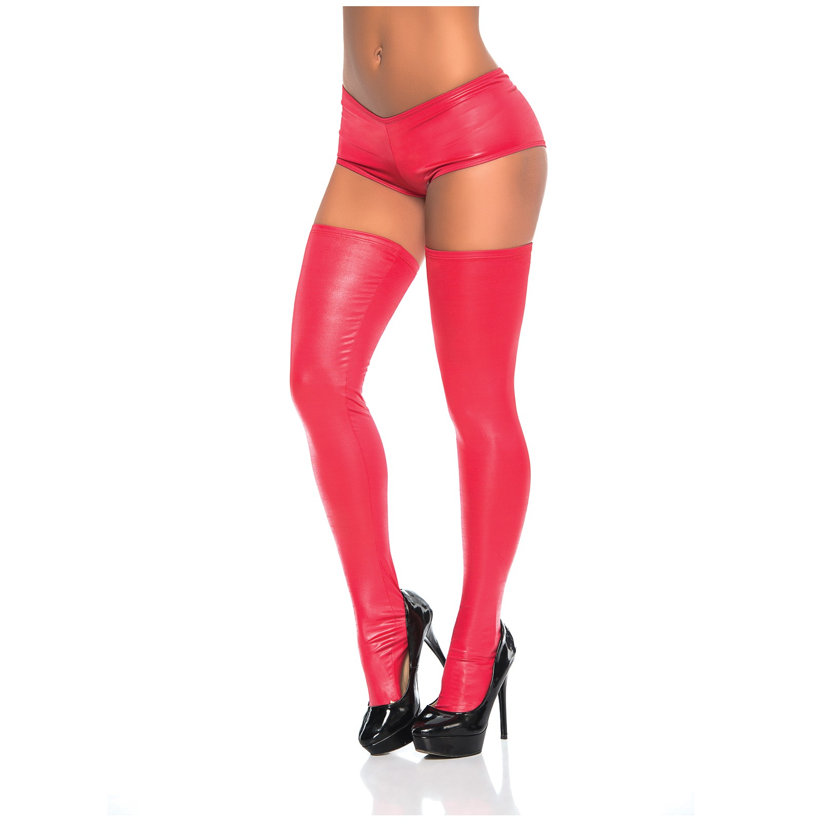 Wet Look Thigh Highs Red One Size