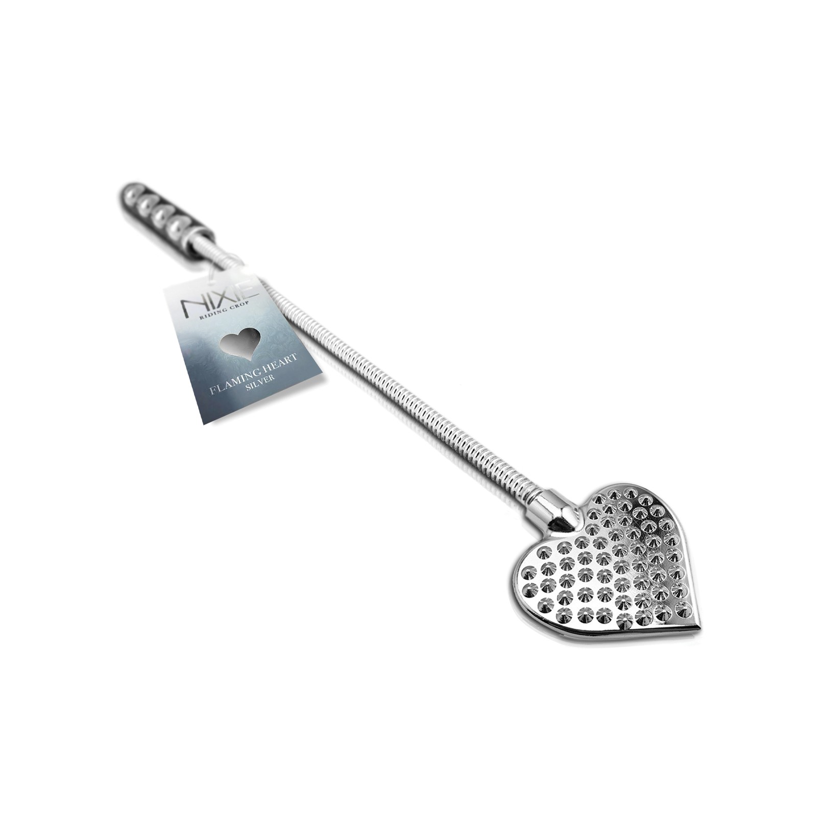 Nixie Flaming Heart Riding Crop Silver