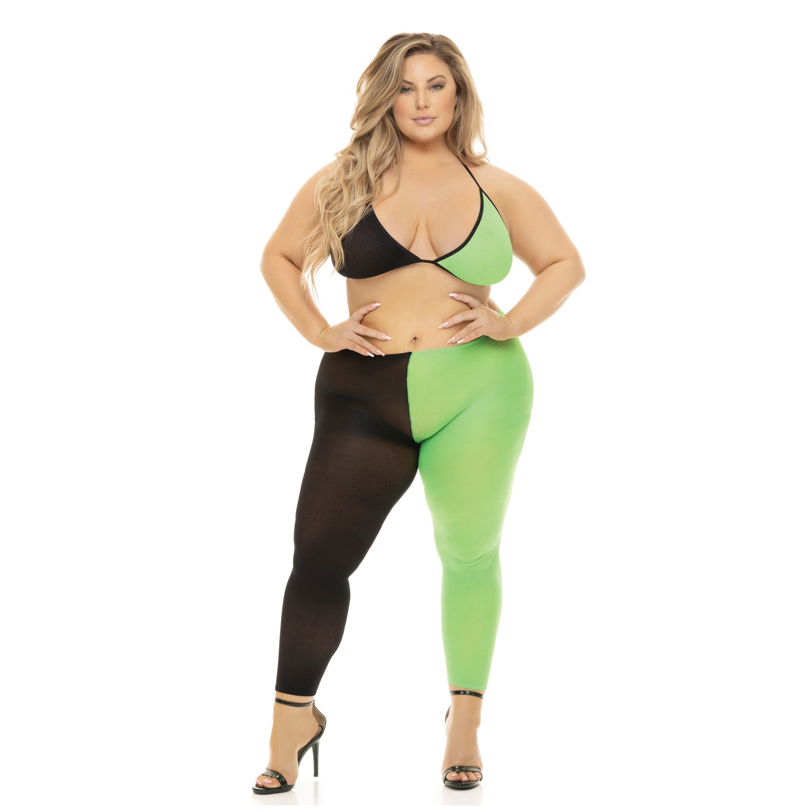 Pink Lipstick Block You Out Bra & Legging Black/Green QN