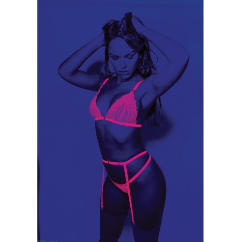 Euphoria Neon Bra, Garterbelt and Panty Set - Neon Pink