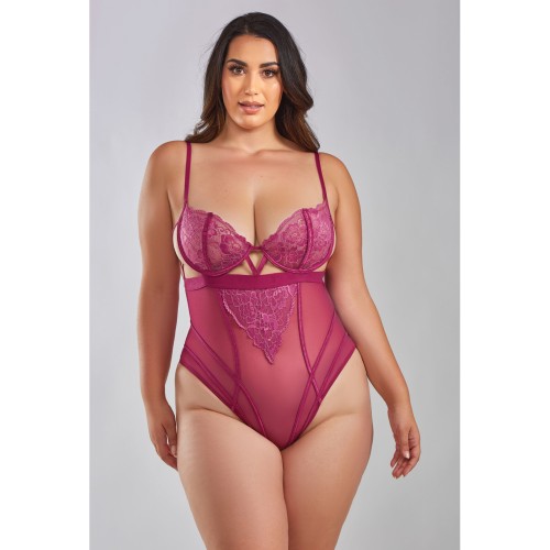 Quinn Cross Dyed Galloon Lace Mesh Teddy Wine 1X