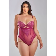 Quinn Cross Dyed Galloon Lace Mesh Teddy Wine 1X