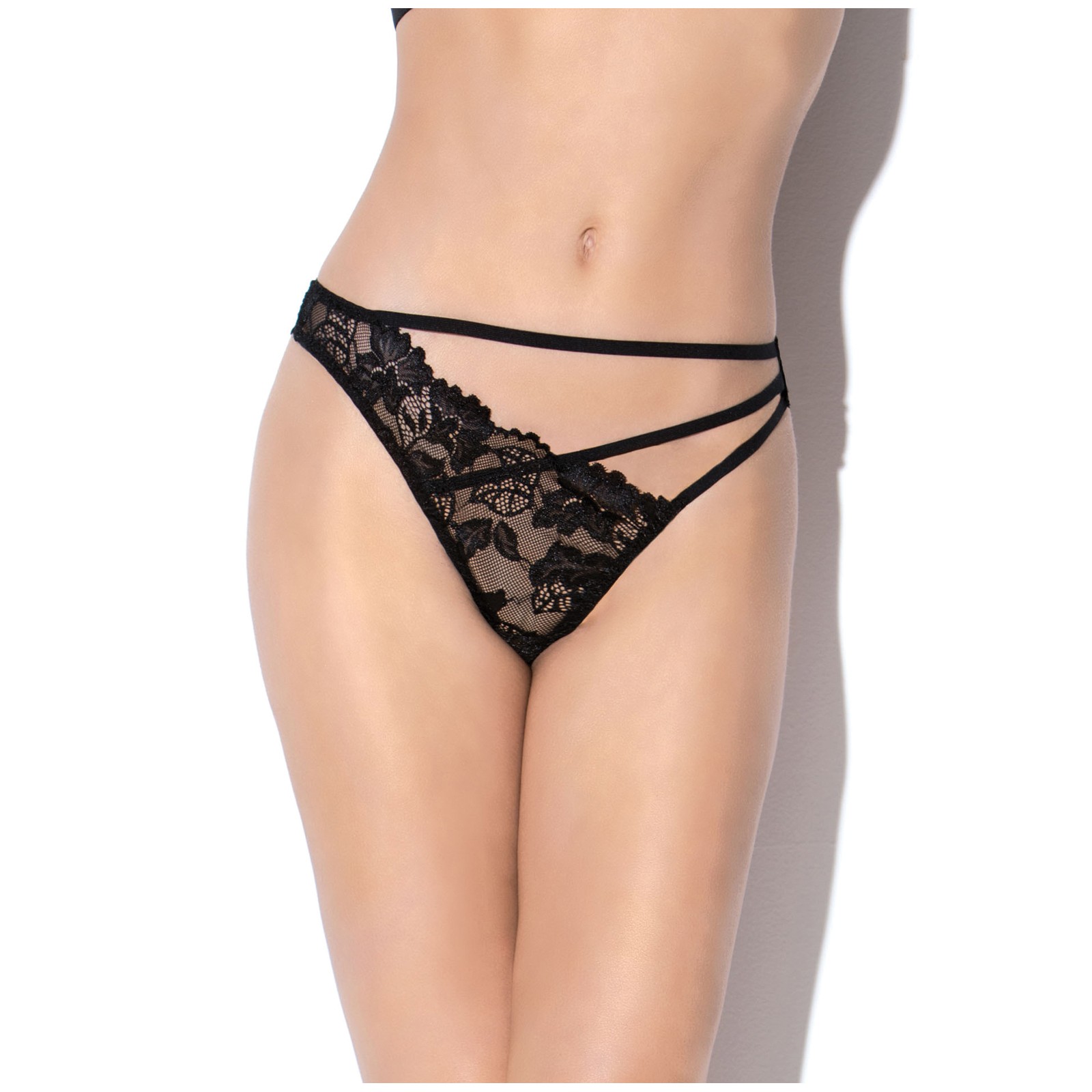 Sangria Multi Strap Lace Thong - Black XS/S