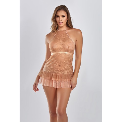 Babydoll de Encaje Amber con Falda de Malla Plisada Grande