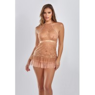 Amber Lace Babydoll with Pleated Mesh Skirt Large