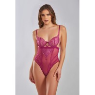 Quinn Lace Mesh Teddy Wine SM