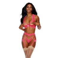 Lace Underwire Peek a Boo Bra Set - Coral XL