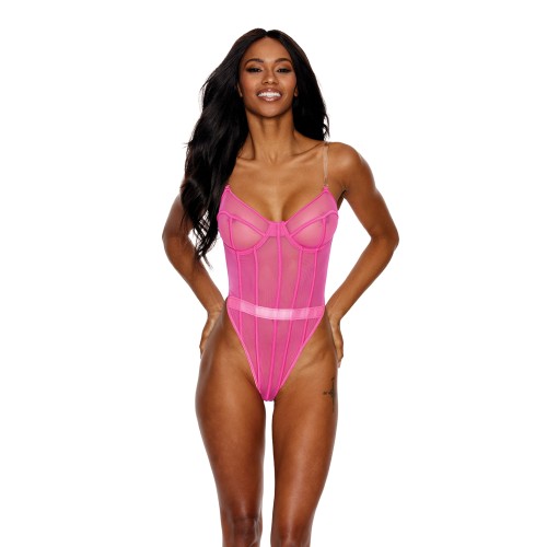 Mesh Underwire Teddy in Hot Pink