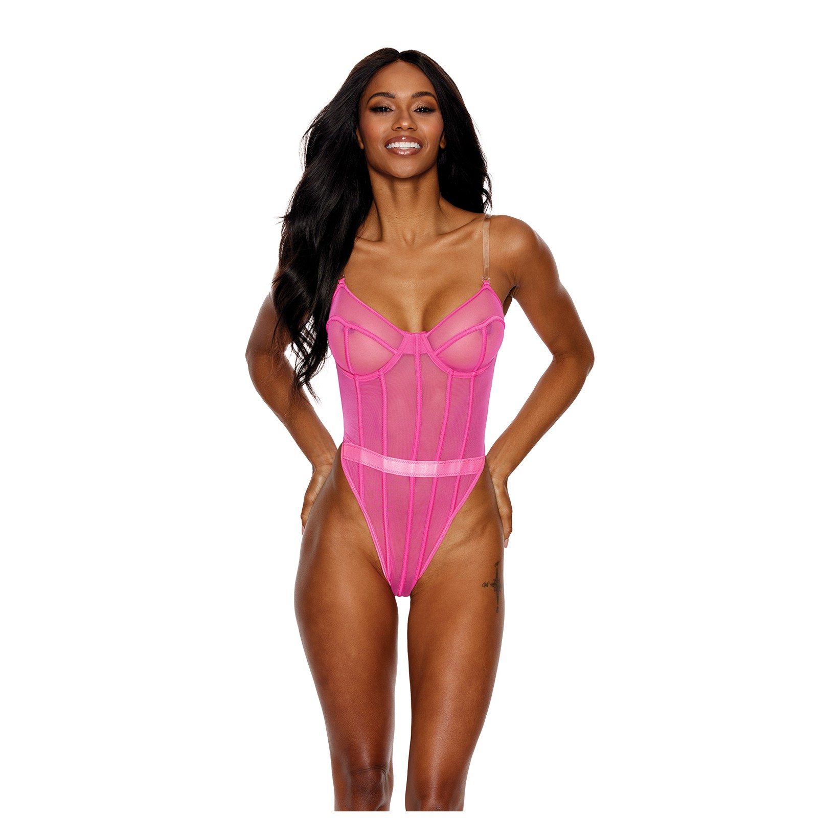 Mesh Underwire Teddy in Hot Pink