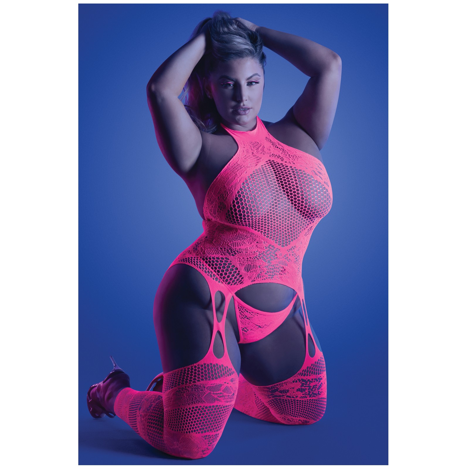 Bodystocking Halter Glow y Tanga - Neon Pink