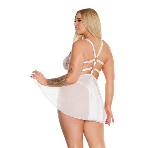 Babydoll de Red y Encaje Black Label Hendidura Lateral Tanga Blanco OS XL