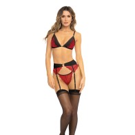 Rene Rofe Bra Garter Belt G-String Set Red S/M - Intimate Attire