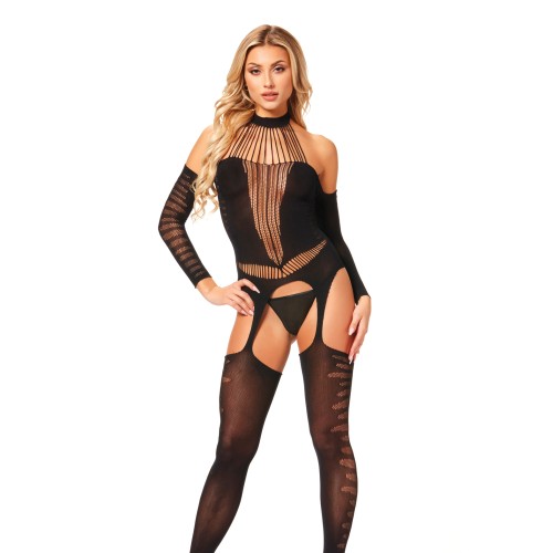 Halter Bodystocking Jumpsuit Black - Sexy Comfort