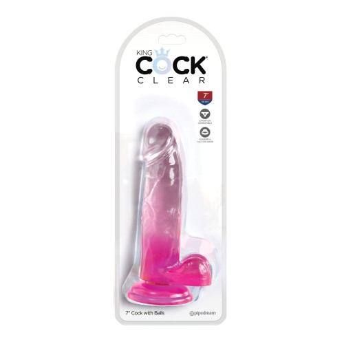 King Cock Clear 7 Inch Cock with Balls Pink