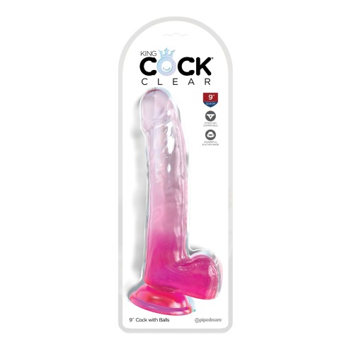 King Cock Clear 9 Inch Cock w/Balls Pink