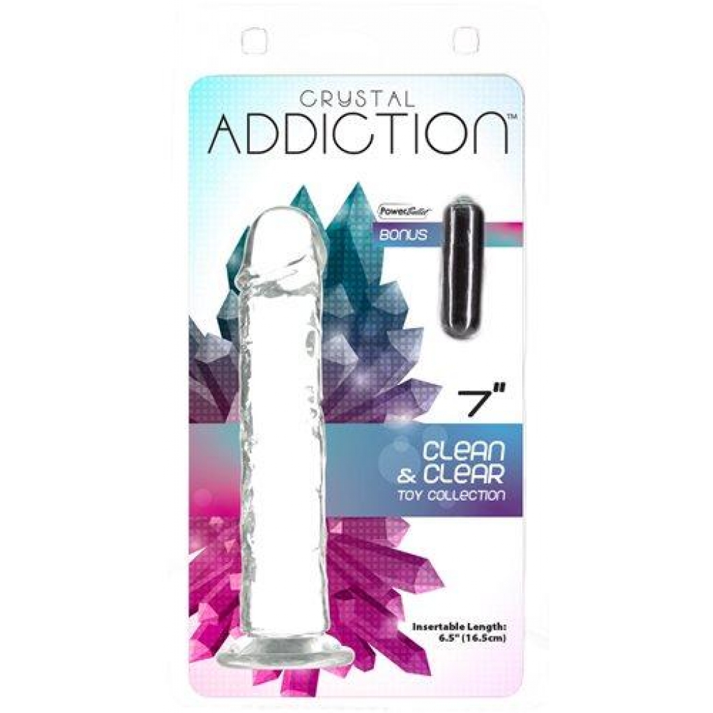 Addiction Crystal 7 Vertical Dong - Clear TPE with Bullet