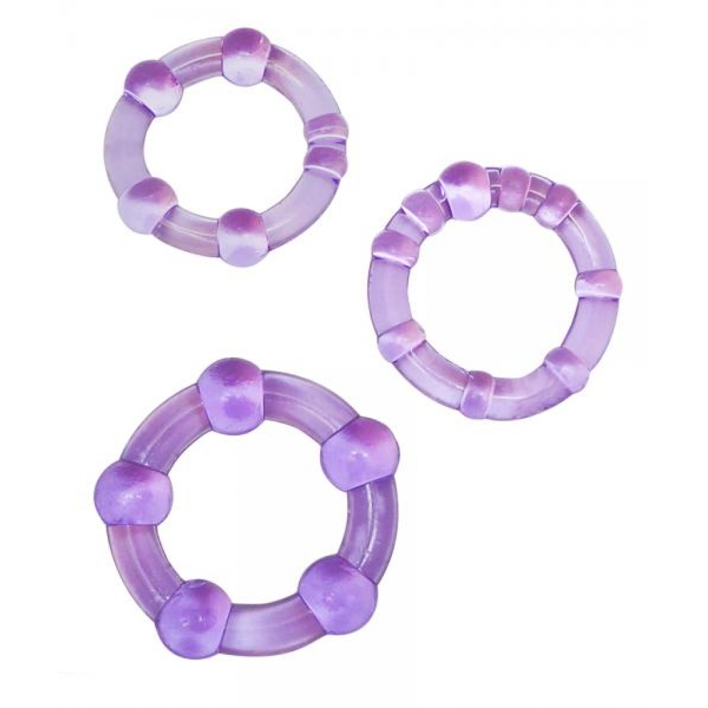 Purple Beaded Elastomer Penis Rings - 3-Piece Set