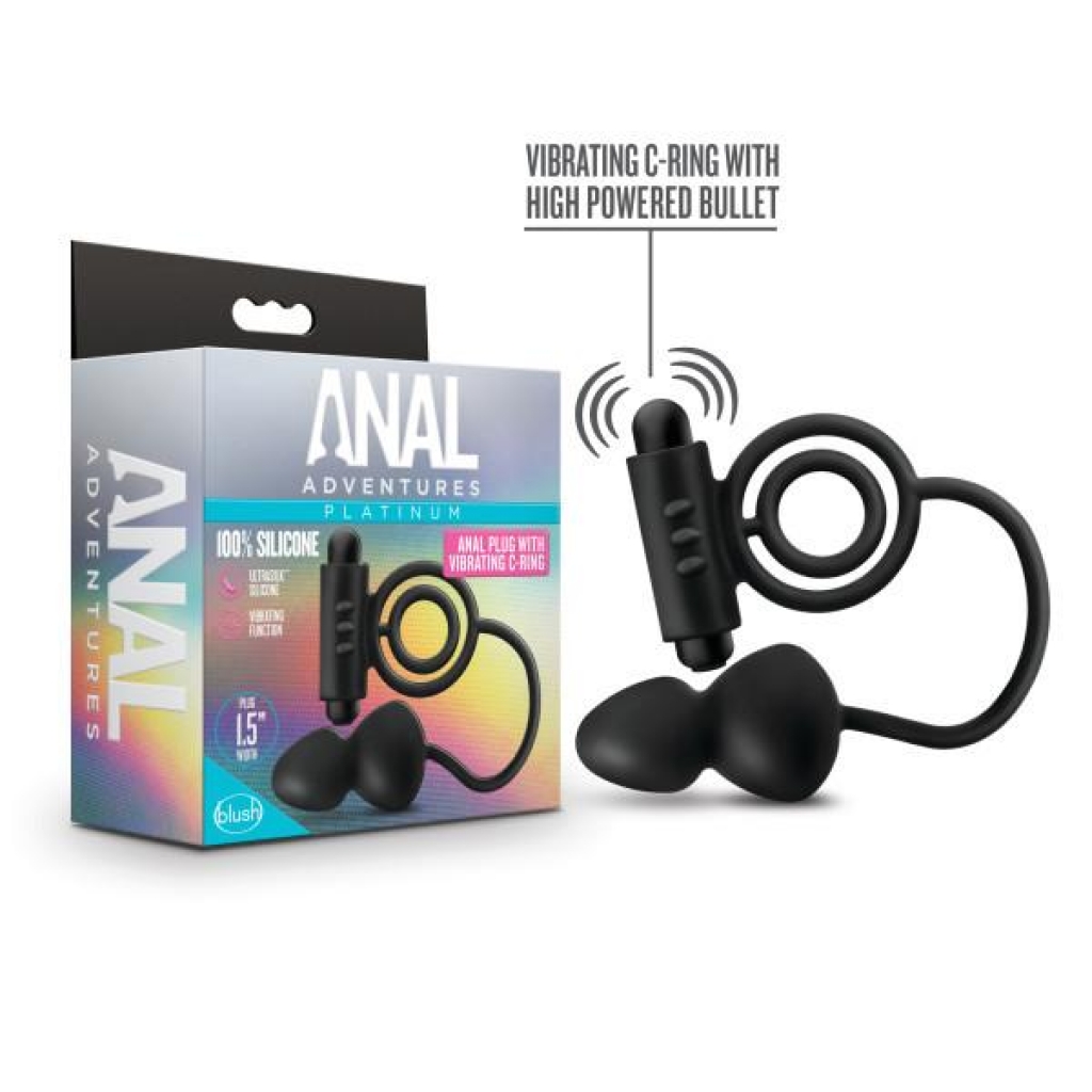 Anal Adventures Platinum Silicone Anal Plug With Vibrating C Ring - Black