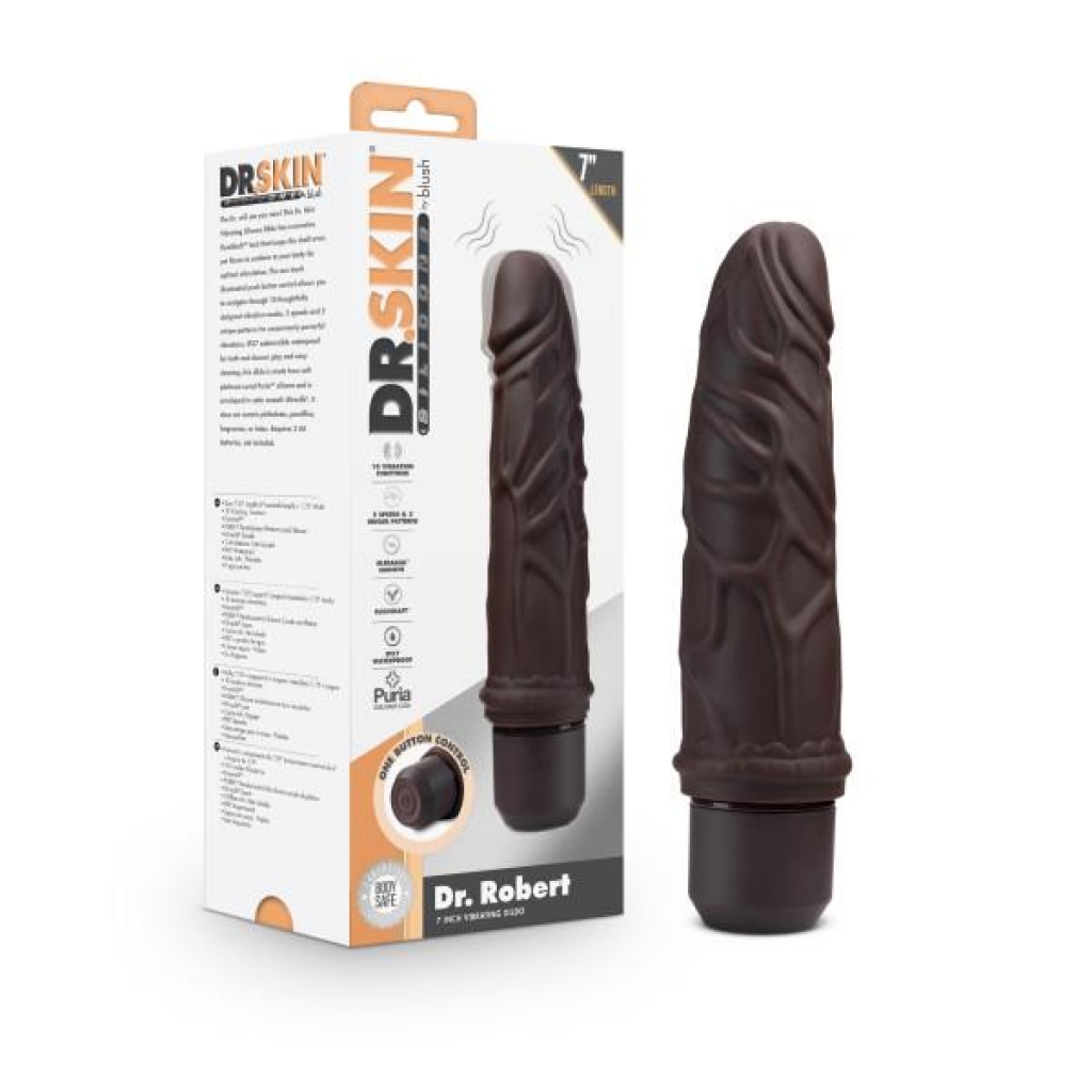 Dr. Skin Silicone Dr. Robert Vibrating Dildo - Brown 7 Inches