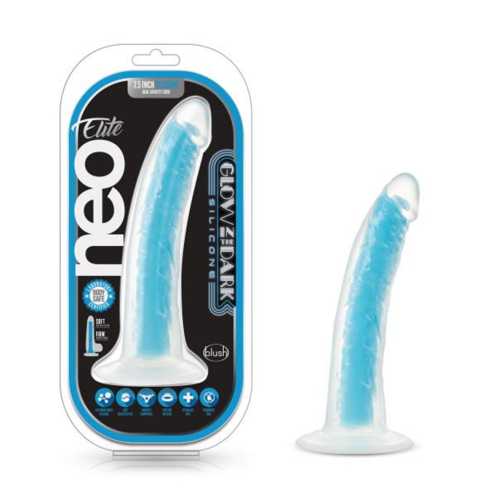 Neo Elite Glow in the Dark Dual Density Penis - 7.5 Inch Neon Blue