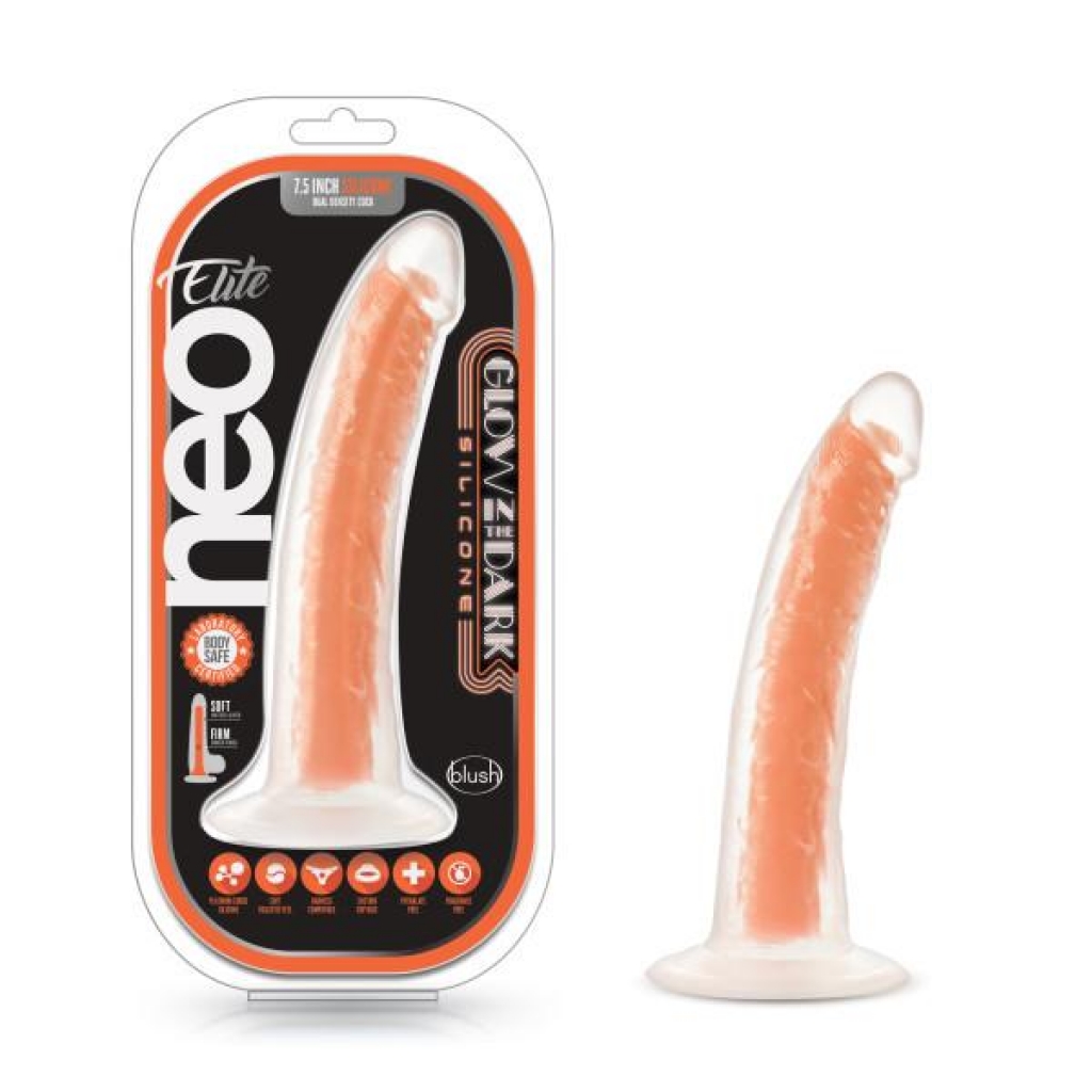 Neo Elite Glow In The Dark 7.5in Dual Density Penis - Neon Orange