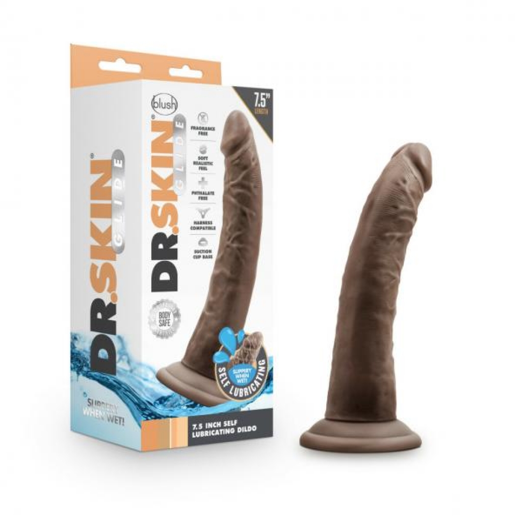 Dr. Skin Glide 7.5in Self Lubricating Dildo - Chocolate: Realistic & Convenient