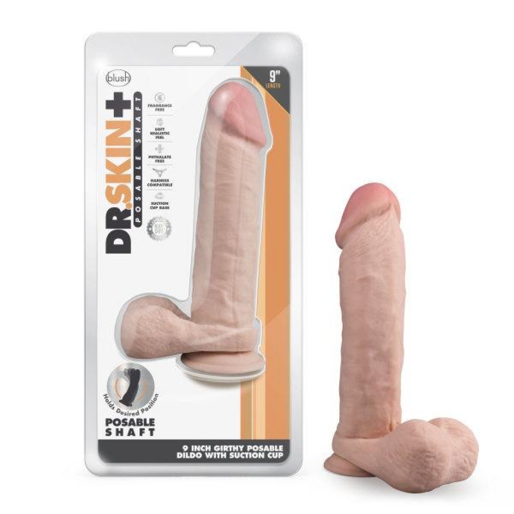 Dr Skin Plus 9in Thick Posable Dildo W/ Balls - Realistic Pleasure Tool