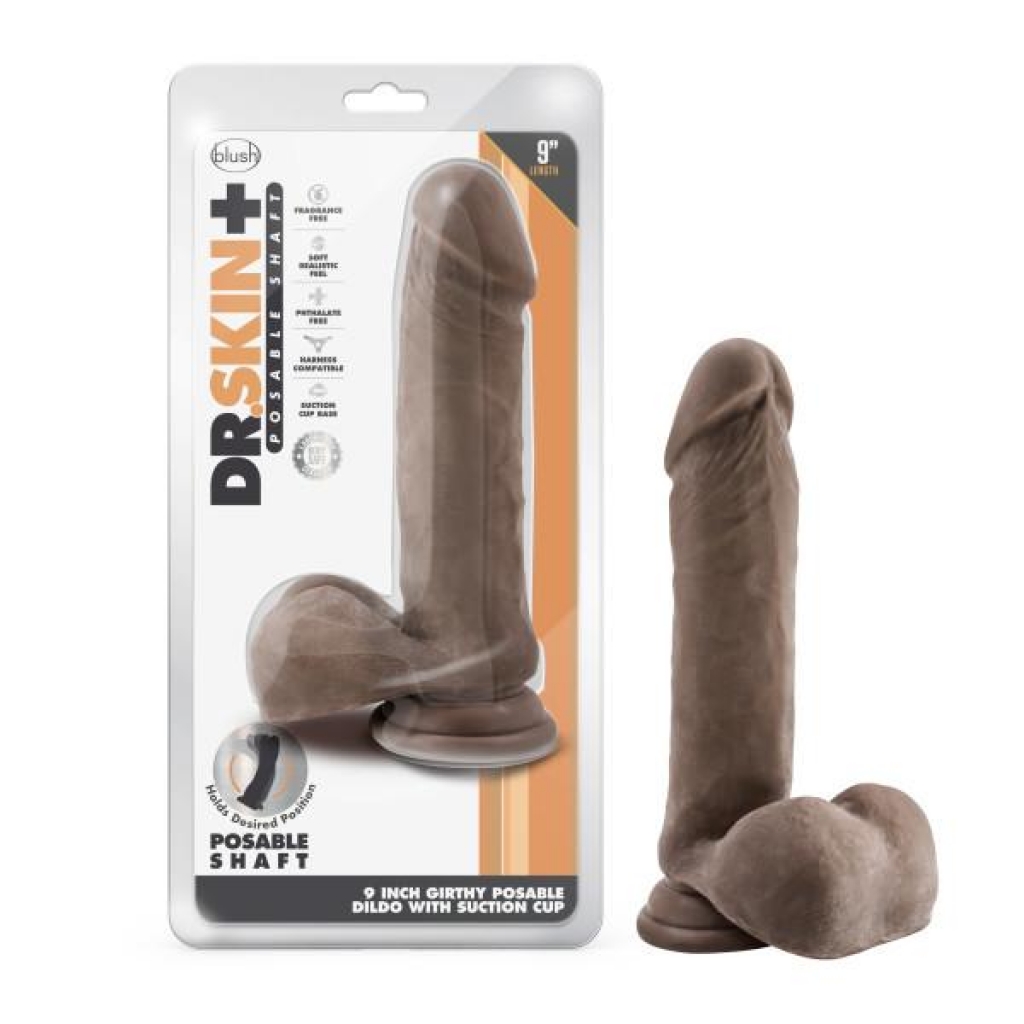 Dr. Skin Plus 9-Inch Thick, Posable Dildo with Balls - Chocolate