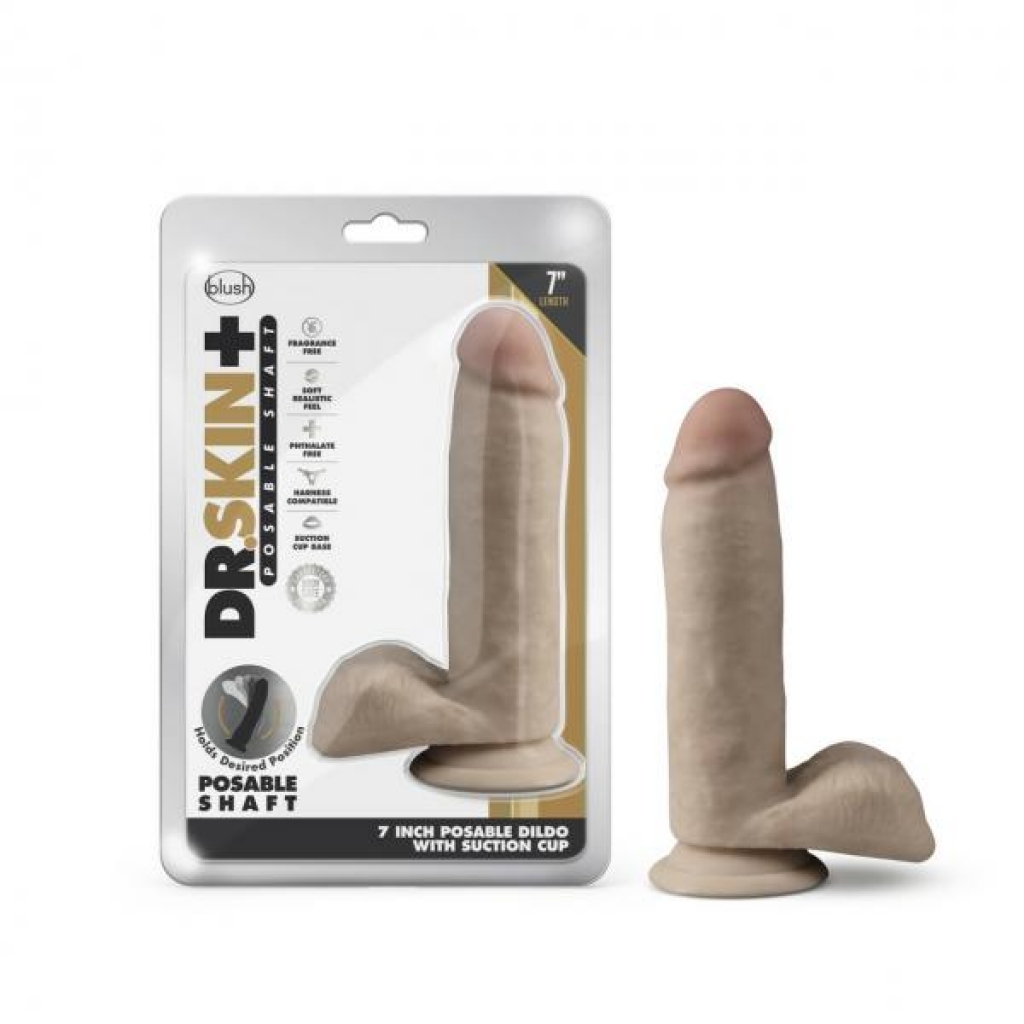 Dr. Skin Plus 7-Inch Posable Girthy Dildo - Vanilla Beige