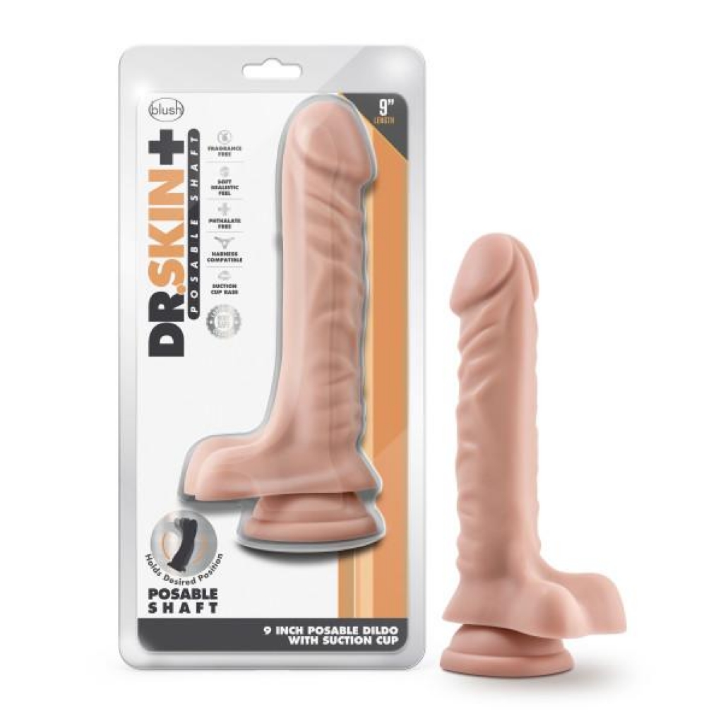 Dr Skin Plus 9in Posable Dildo W/ Balls - Vanilla