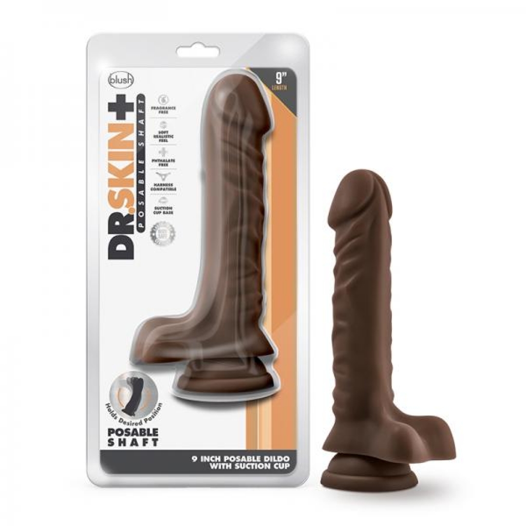 Dr Skin Plus 9-Inch Posable Dildo with Balls - Chocolate