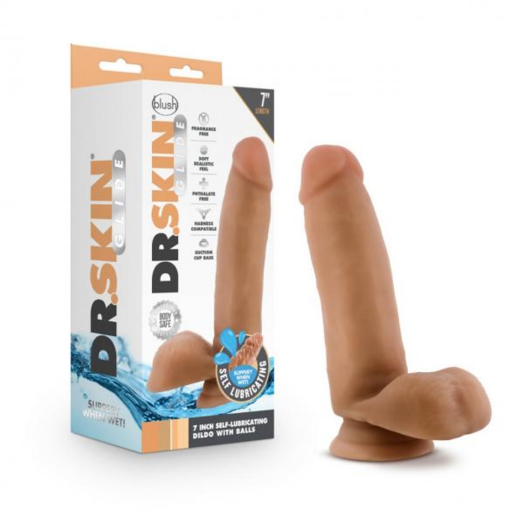 Dr. Skin Glide 7 Inch Self Lubricating Dildo - Mocha