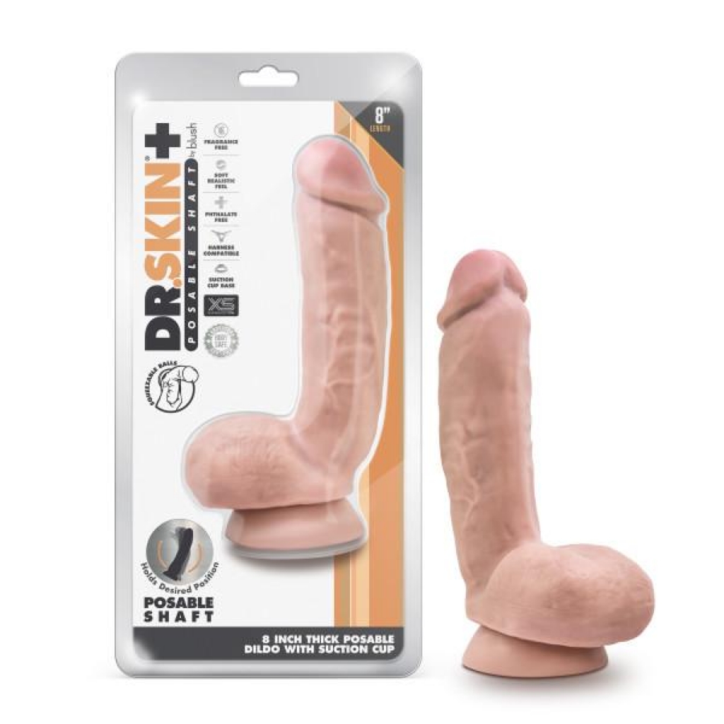 Dr. Skin Plus 8-inch Thick Dildo with Squeezable Balls