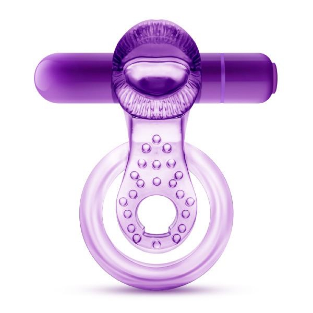 Lick It Vibrating Double Strap Penis Ring - Purple Pleasure