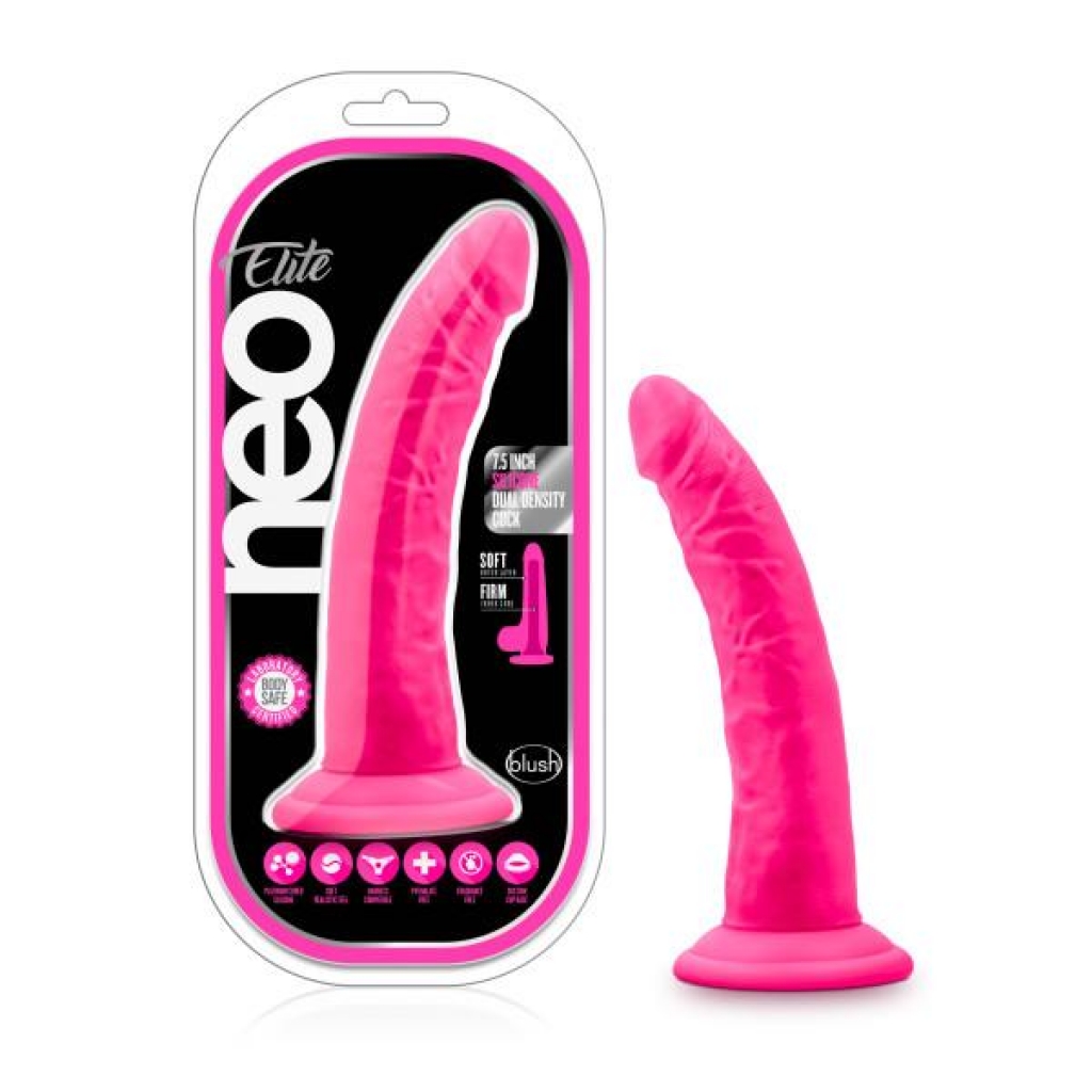 Neo Elite 7.5-Inch Dual Density Silicone Penis - Neon Pink