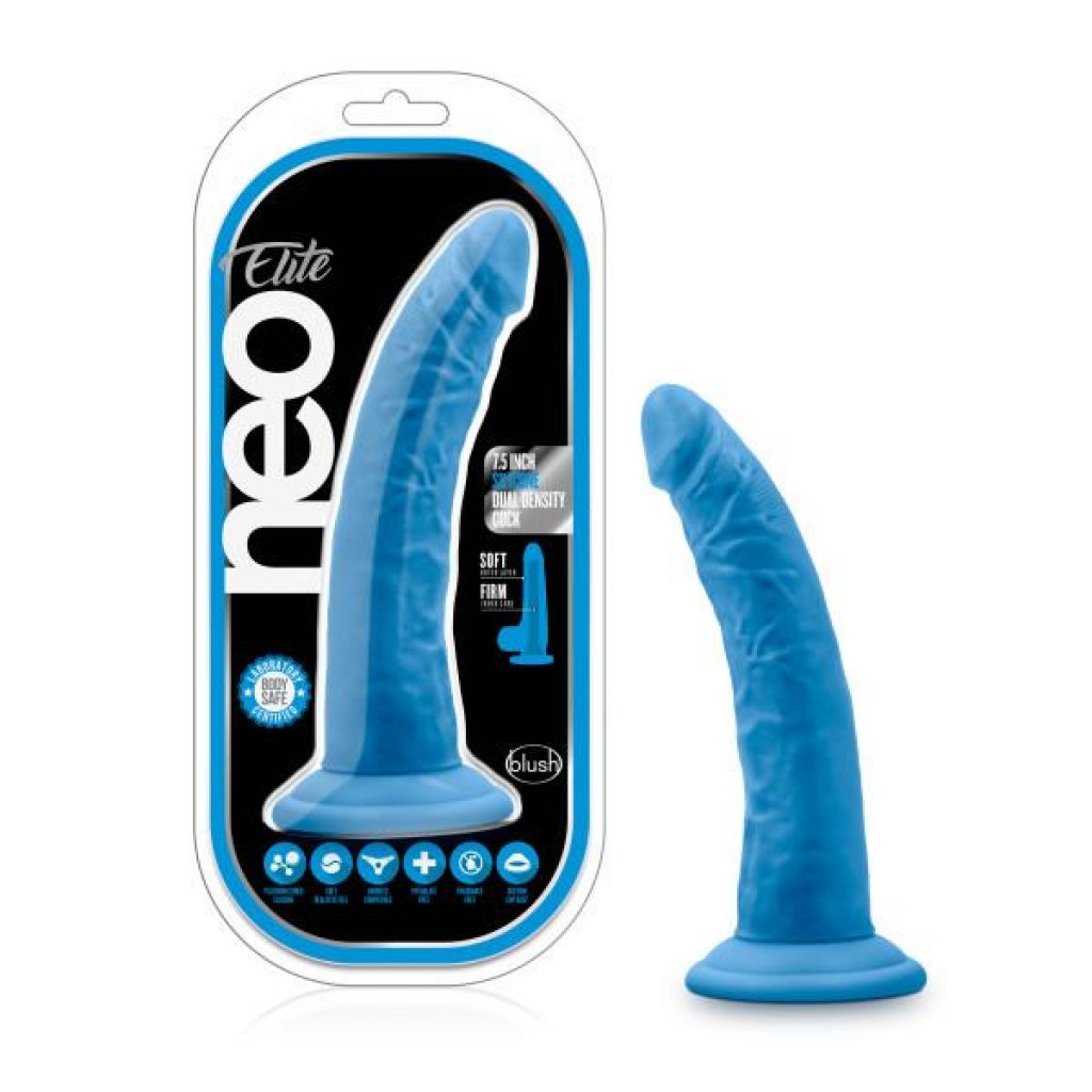 Neo Elite 7.5in Dual Density Silicone Dildo - Neon Blue