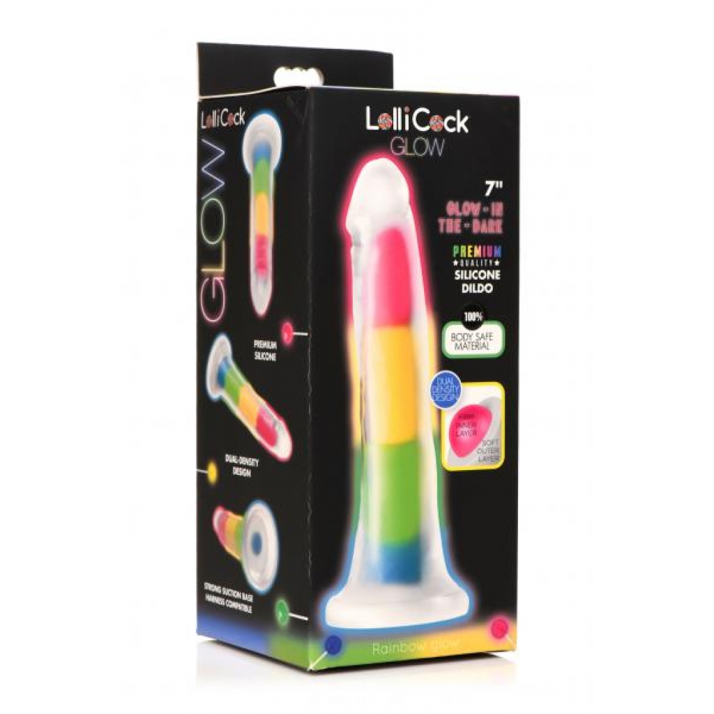 Lollipenis 7in Glow In The Dark Rainbow Silicone Dildo