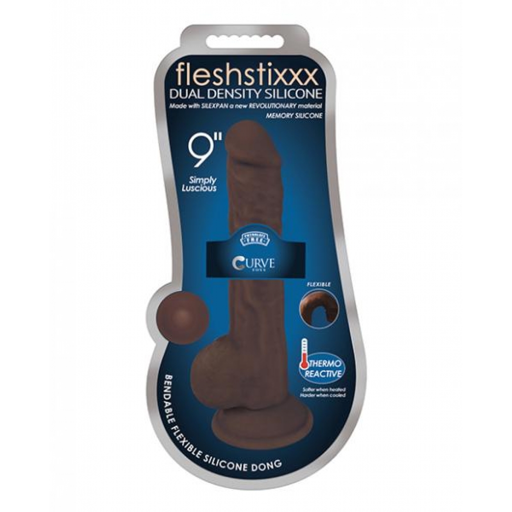 Fleshstixxx 9in Silicone Dildo with Balls - Chocolate Brown