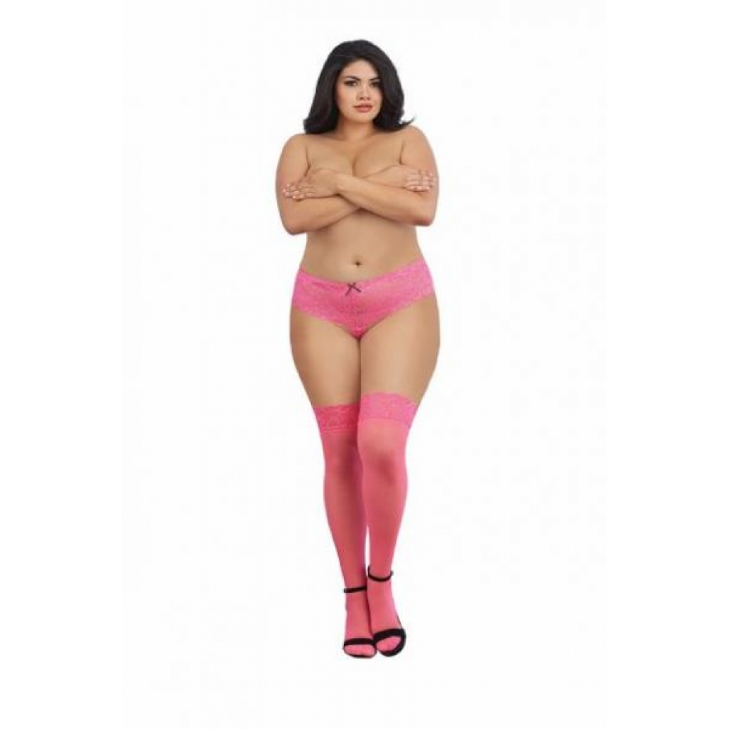 Sheer Hot Pink Thigh High Stockings with Stay Up Lace Top