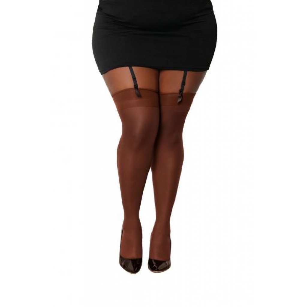 Sheer Thigh High Stockings with Back Seam - Espresso