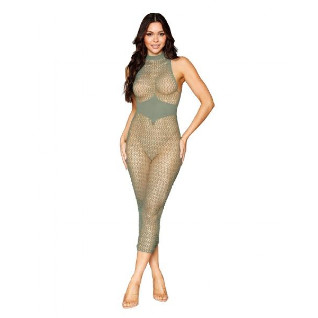 Geometric Bodystocking - Sage Green One Size